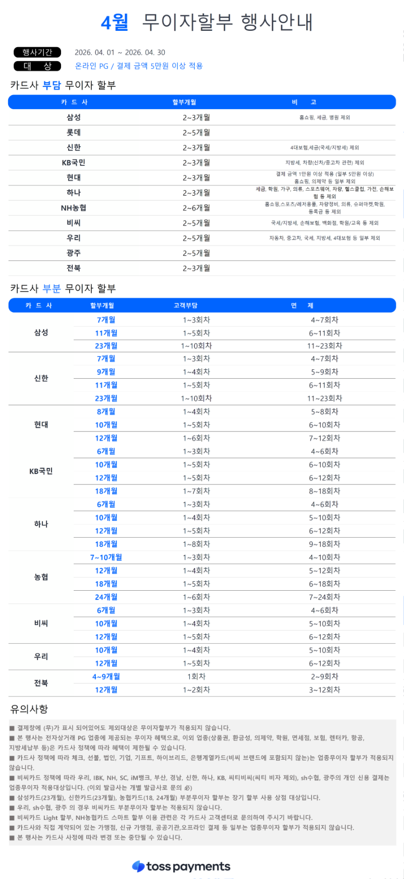 무이자 할부정책